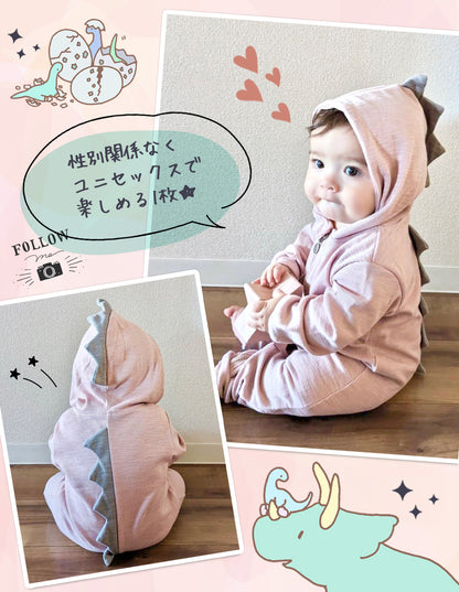 恐竜長袖ロンパース