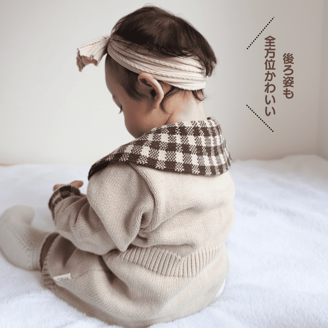 pupチェックニットロンパース