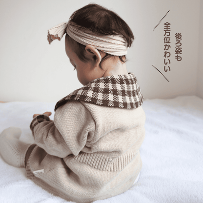 pupチェックニットロンパース